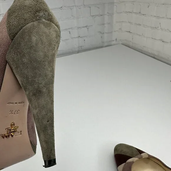 Prada Women's Lampone Grafite Calzature Donna Camoscio Grafic Pumps EU 37.5/US 7 - Picture 12 of 17